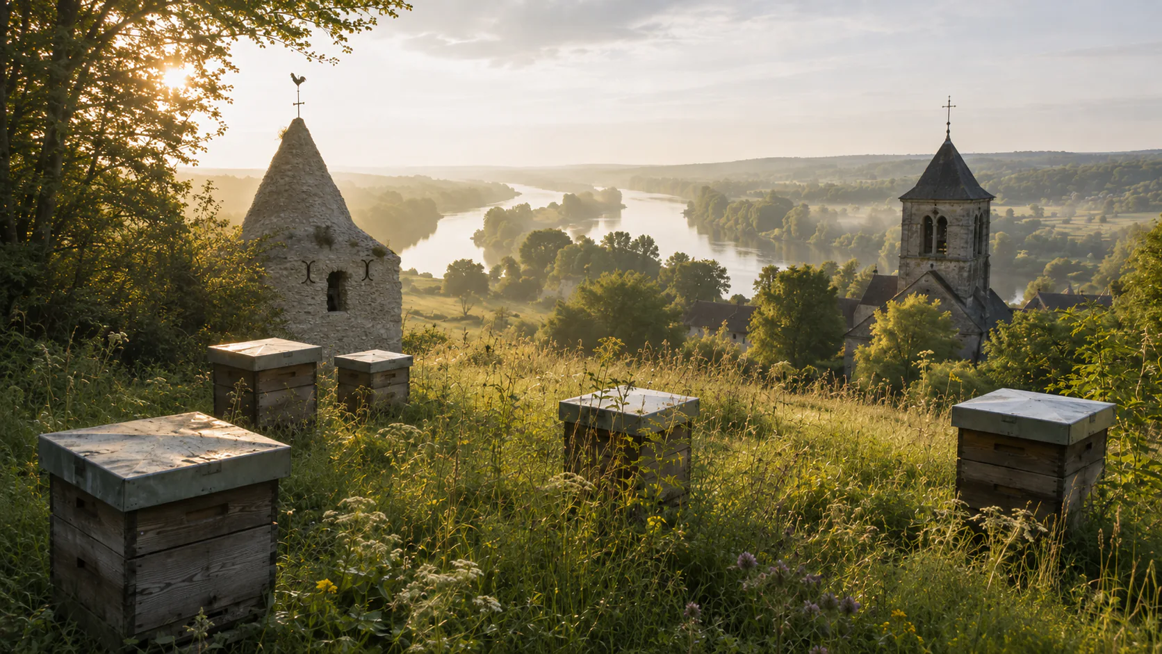 Rucher au coucher du soleil dans les Boucles de Seine